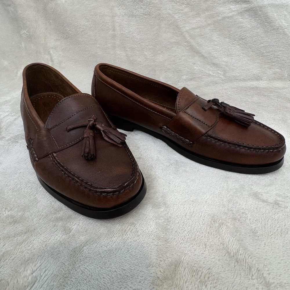 G.H. Bass Brown Leather Tassel Loafers Moc Toe Slip On Men's US 9 D Made USA